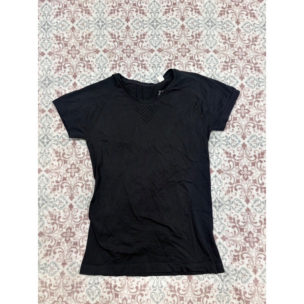 Z by Zella Womens Black Seamless Perforated Short Sleeve Activewear Top Large